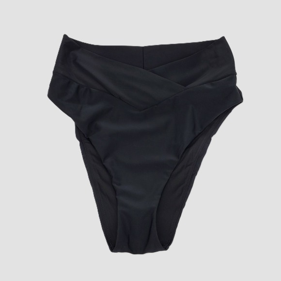 aerie Other - Aerie Womens Medium High Cut Cheeky Crossover Bikini Bottom Black Stretch Lined